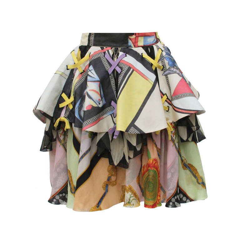 Gianni Versace Couture Silk Organza Print Skirt With Bows Spring/Summer 1992 For Sale