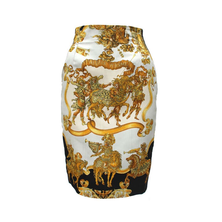 Gianni Versace Couture Silk Atelier Print Skirt Spring/Summer 1992 For Sale