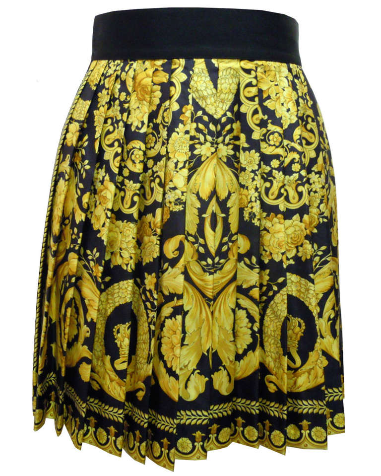 Important Gianni Versace Couture Baroque print silk pleated skirt from the Fall 1991 collection. The skirt has featured in both the Gianni Versace Retrospective at the V&A in London in 2002 and the Gianni Versace exhibition at the Metropolitan