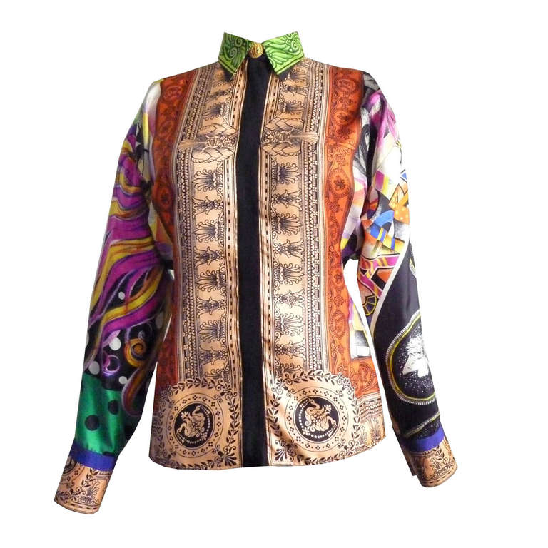 Gianni Versace Pop-Art Print Silk Blouse Spring/Summer 1991 Collection For Sale
