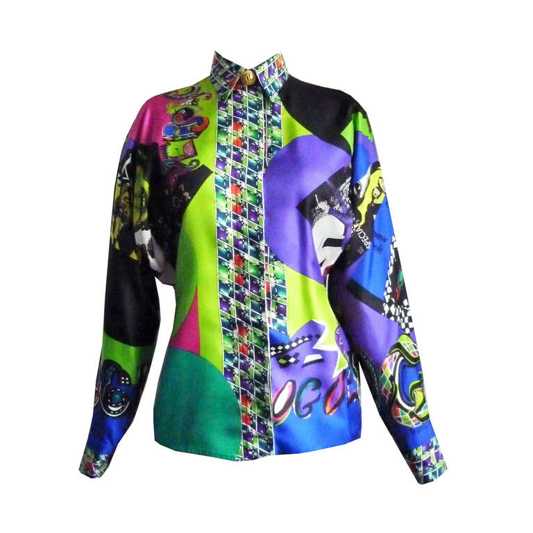 Gianni Versace Couture Vogue Print Silk Blouse Spring/Summer 1991 For Sale