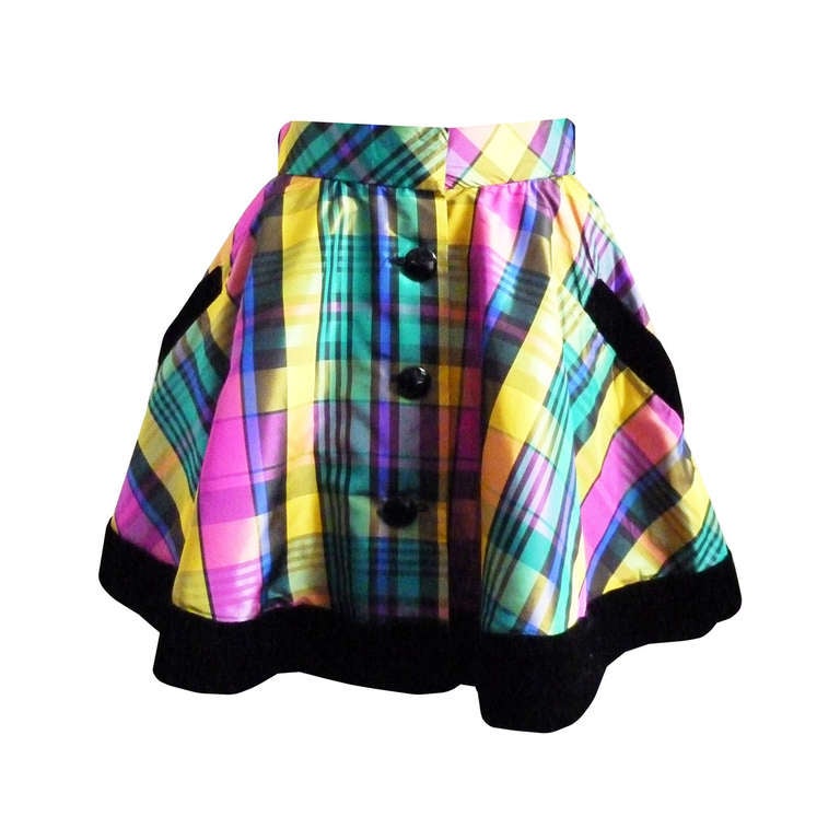 David Fielden Rainbow Tartan Velvet Skirt 1990 For Sale