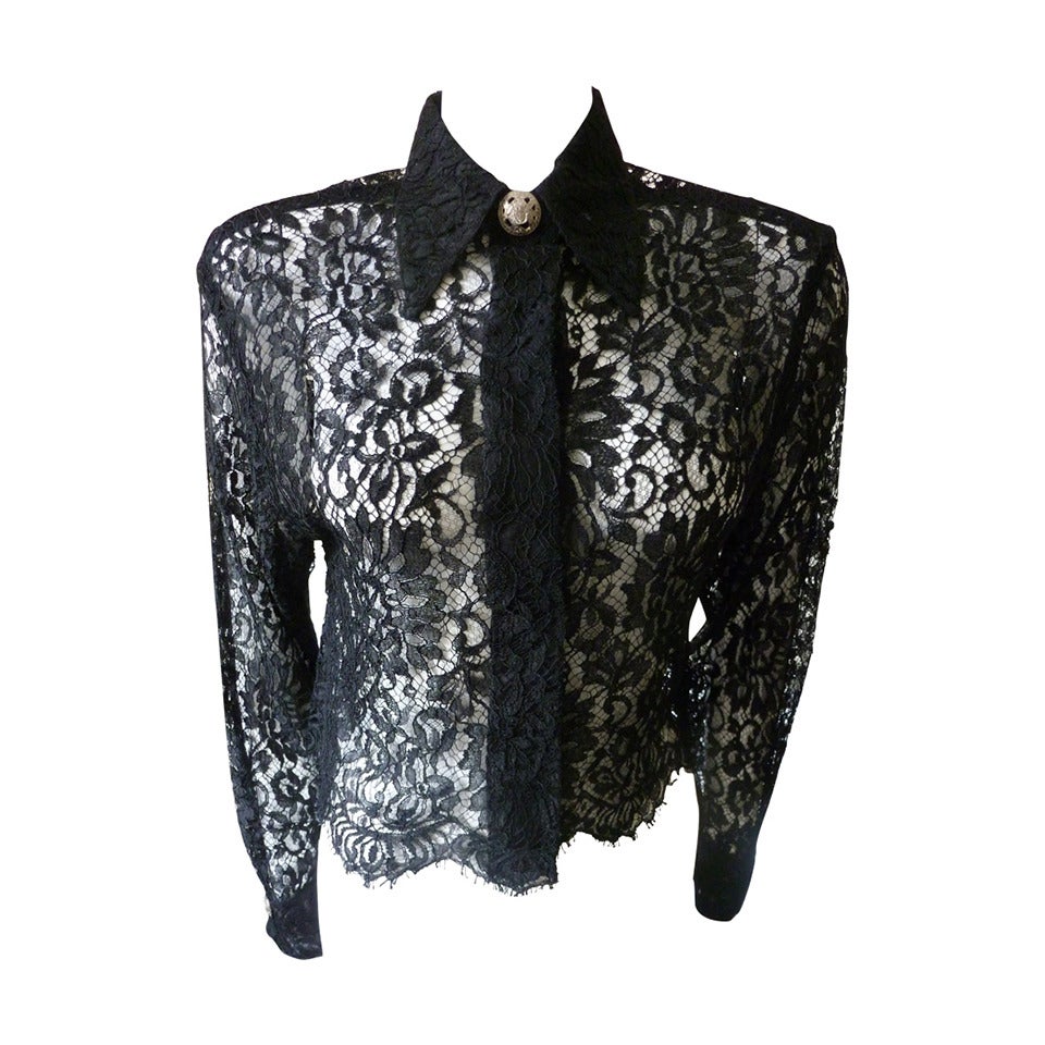 Iconic Gianni Versace Lace Punk Blouse Spring 1994 For Sale