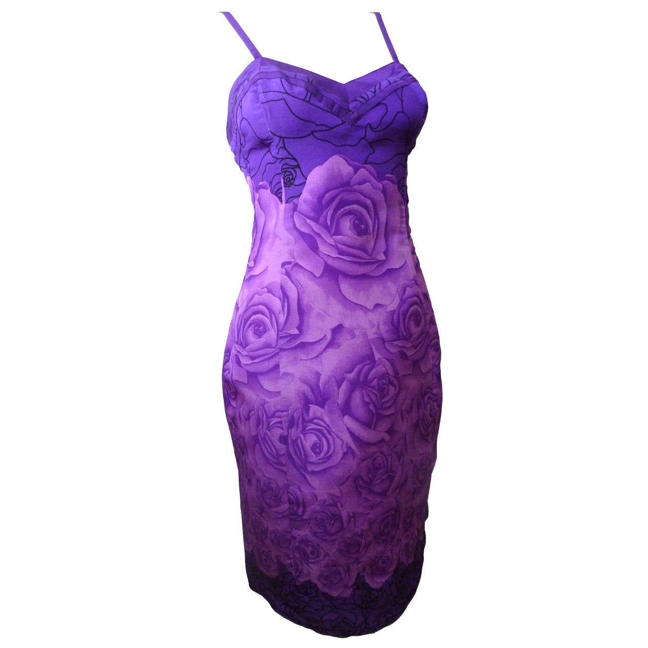 Rare Gianni Versace Rose Printed Silk Cocktail Dress Spring 1988 For Sale