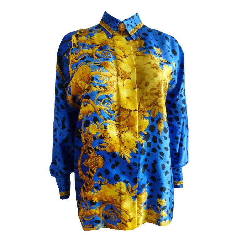 Gianni Versace Baroque Leopard Print Silk Blouse Autumn/Winter 1992 For Sale
