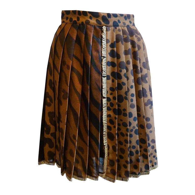Gianni Versace Couture Leopard Print Pleated Skirt Spring/Summer 1992 For Sale