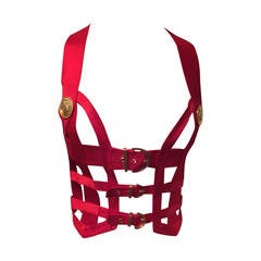 Iconic Gianni Versace Couture Red Bondage Harness Bodice Fall 1992