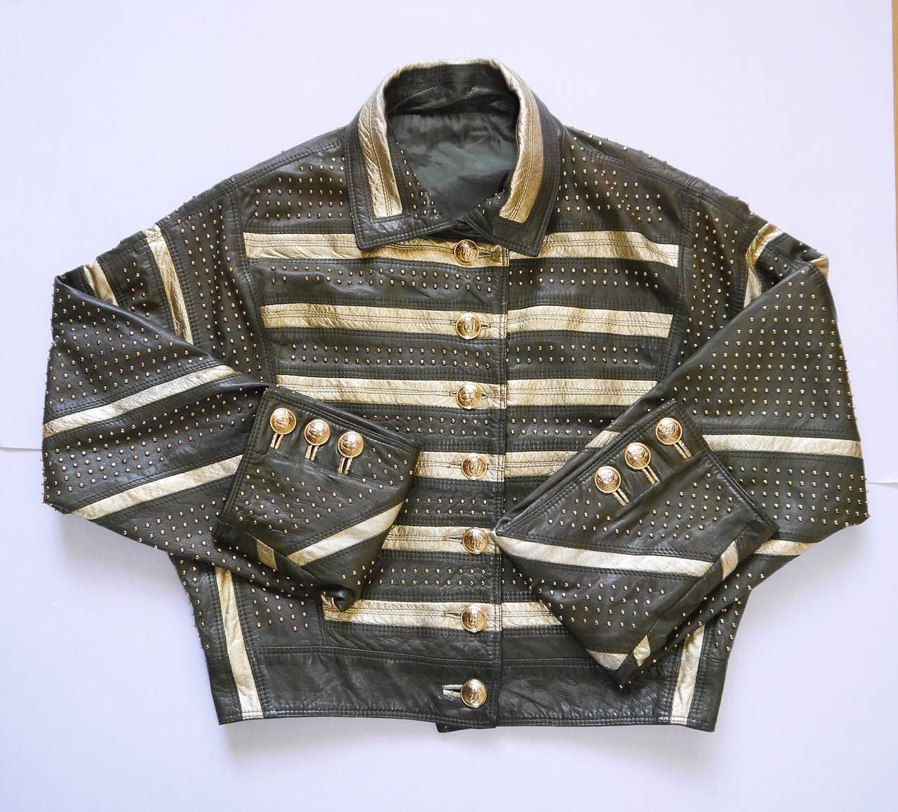 Rare Gianni Versace Gold Striped Leather Jacket With Studs Spring 1992 In Excellent Condition For Sale In W1, GB