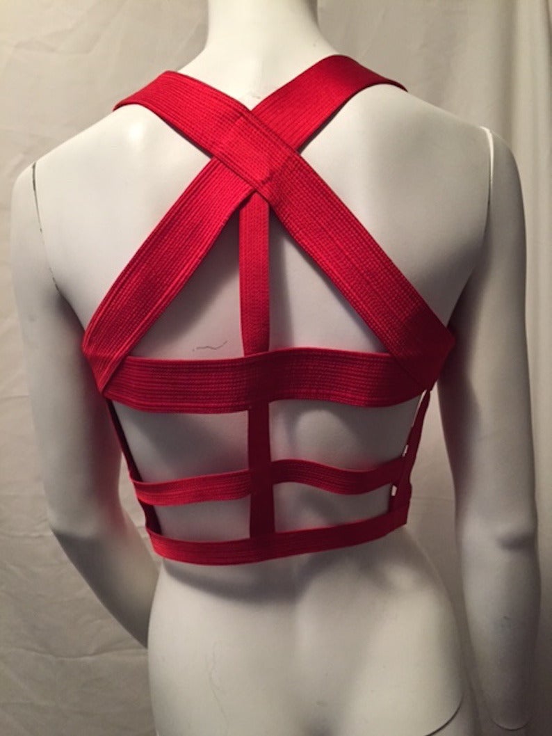 Iconic Gianni Versace Couture Red Bondage Harness Bodice Fall 1992 In Excellent Condition For Sale In W1, GB