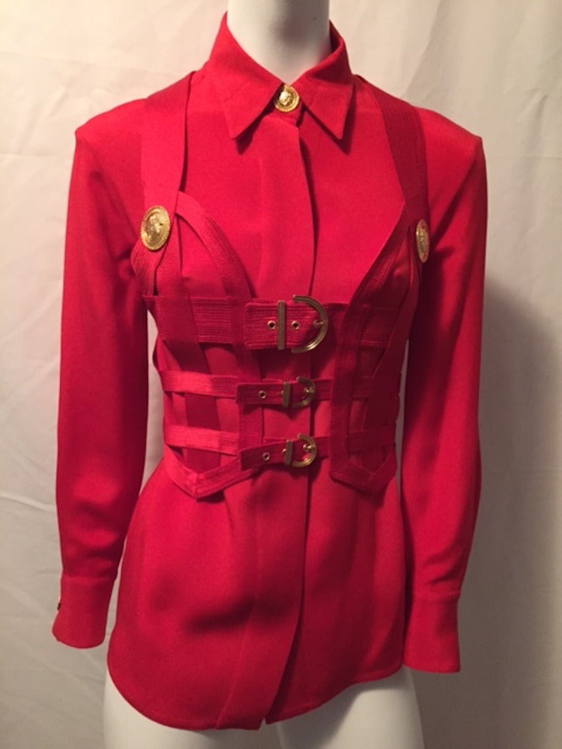 Women's Iconic Gianni Versace Couture Red Bondage Harness Bodice Fall 1992 For Sale