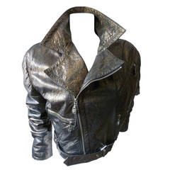 Gianni Versace Bronze Metallic Python Skin Effect Leather Biker Jacket Fall 1994