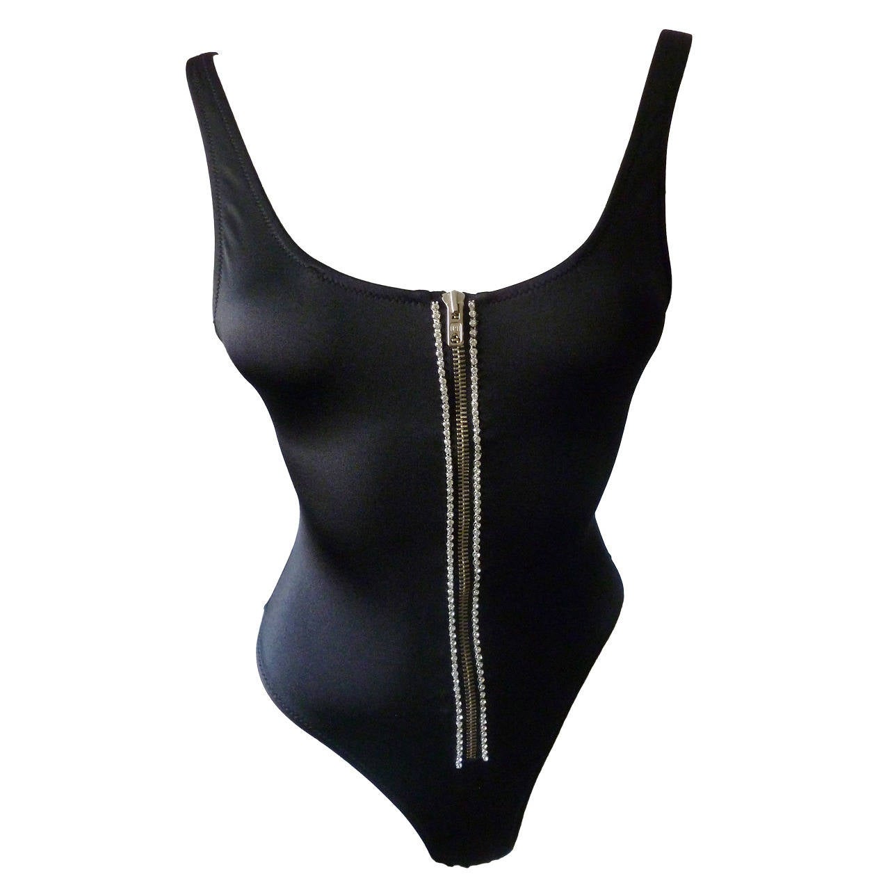 Rare Gianni Versace Jewelled Zip Front High-Cut Swimsuit Spring 1992