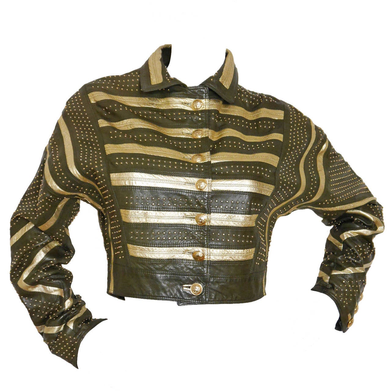 Rare Gianni Versace Gold Striped Leather Jacket With Studs Spring 1992 For Sale