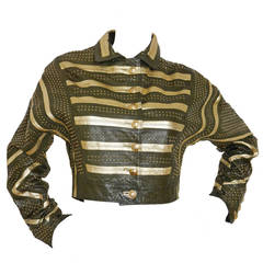 Rare Gianni Versace Gold Striped Leather Jacket With Studs Spring 1992