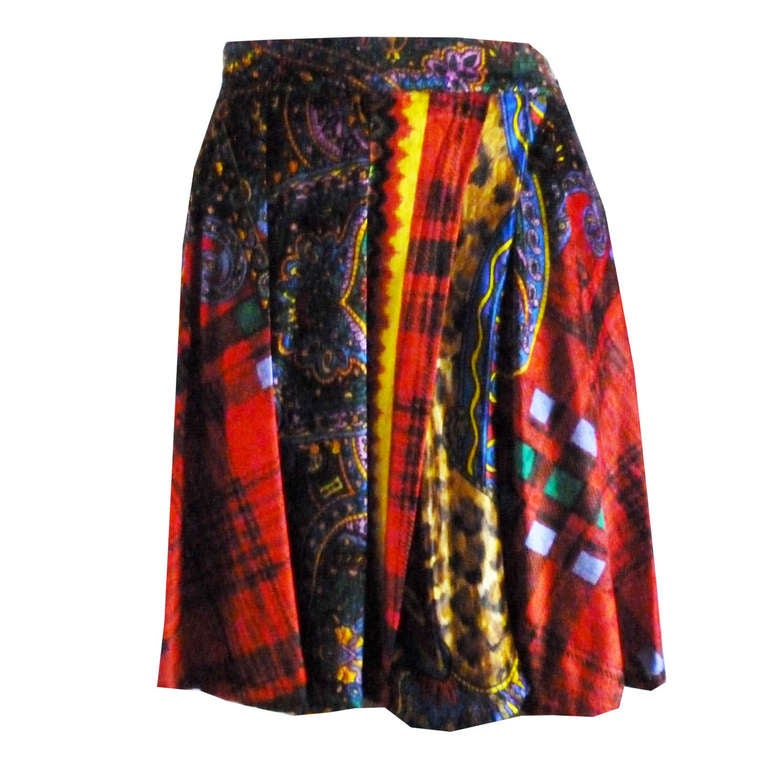 Gianni Versace Versus Fantasy Print Velvet Skirt Autumn/Winter 1992 For Sale