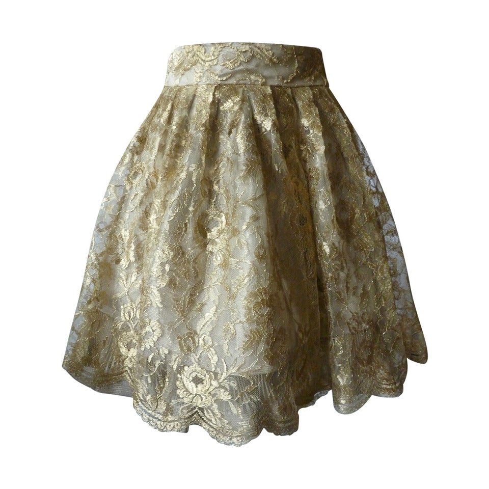 Gianni Versace Couture Tiered Gold Lace Overlay Evening Skirt Spring 1992 For Sale