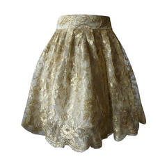 Gianni Versace Couture Tiered Gold Lace Overlay Evening Skirt Spring 1992
