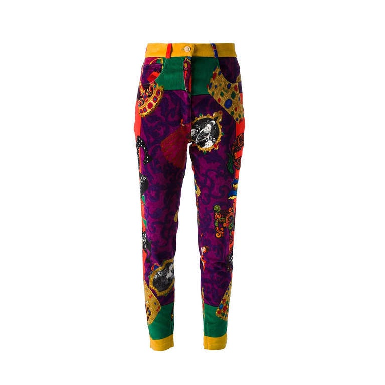 Gianni Versace Couture Iconic Print Velvet Jeans Autumn/Winter 1991 For Sale