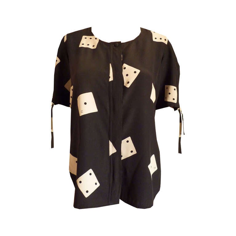 Rare Fendi Dice Print Silk Blouse 1980's For Sale