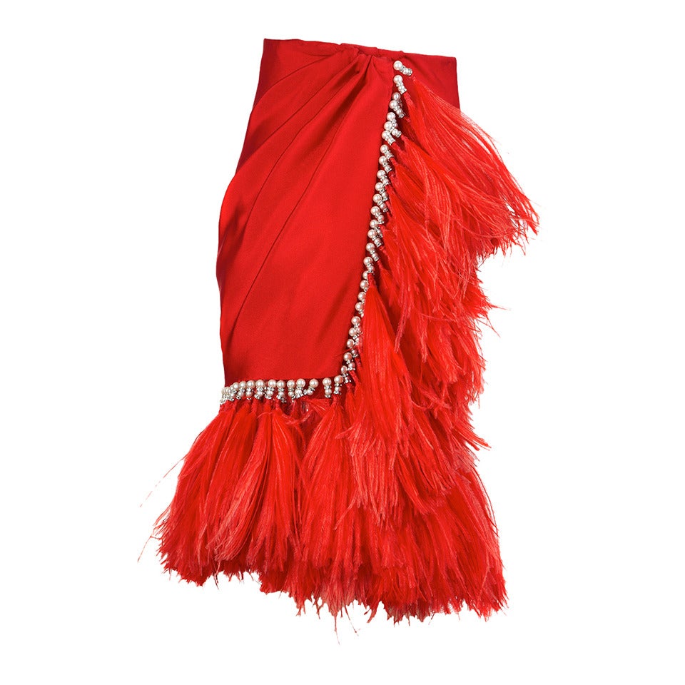 Important Atelier Versace Silk Maribou Feather Skirt Fall 1990 For Sale