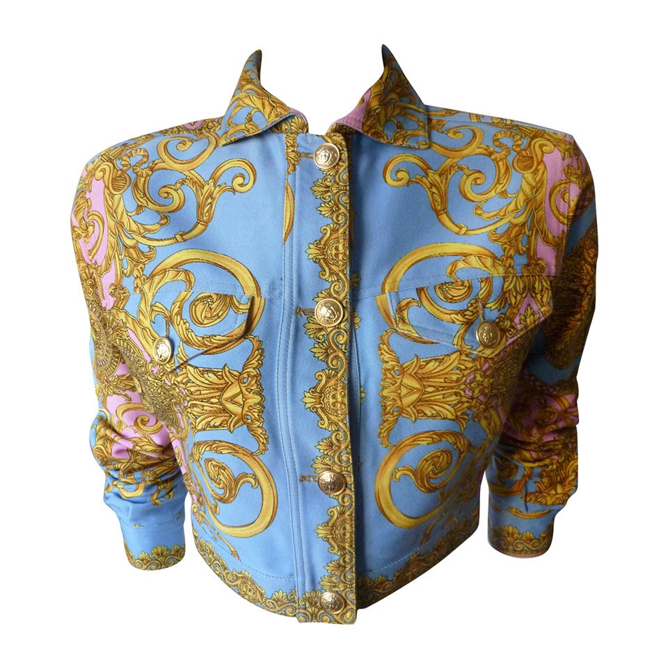 Gianni Versace Pastel Baroque Printed Short Jacket Spring 1992 For Sale