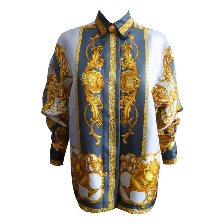 Gianni Versace Couture Baroque Print Silk Blouse Autumn/Winter 1992 For Sale