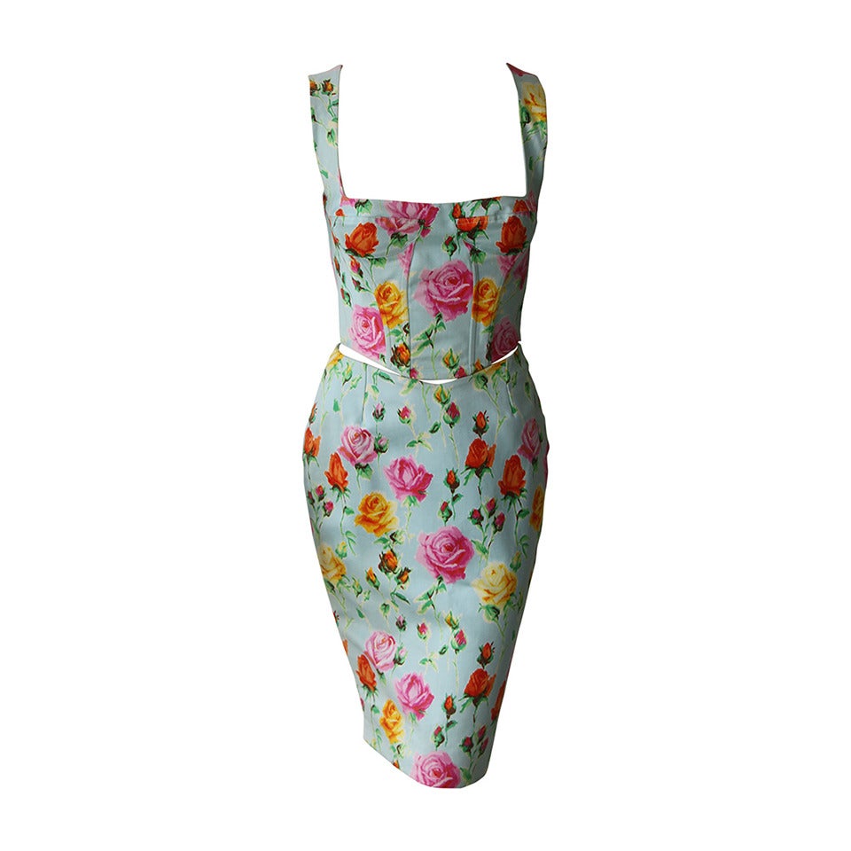 Gianni Versace Couture Floral Print Bustier Ensemble Spring 1995 For Sale