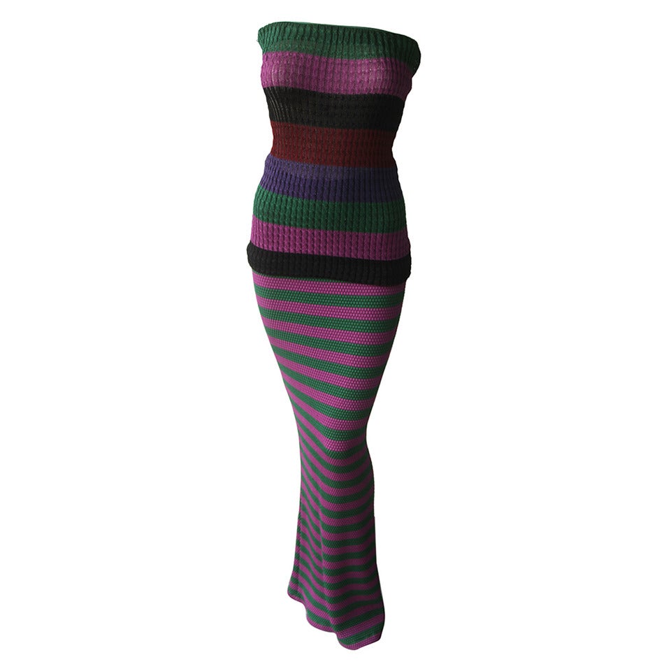 Rare Iconic Gianni Versace Couture Striped Knit Ensemble Fall 1993 For Sale