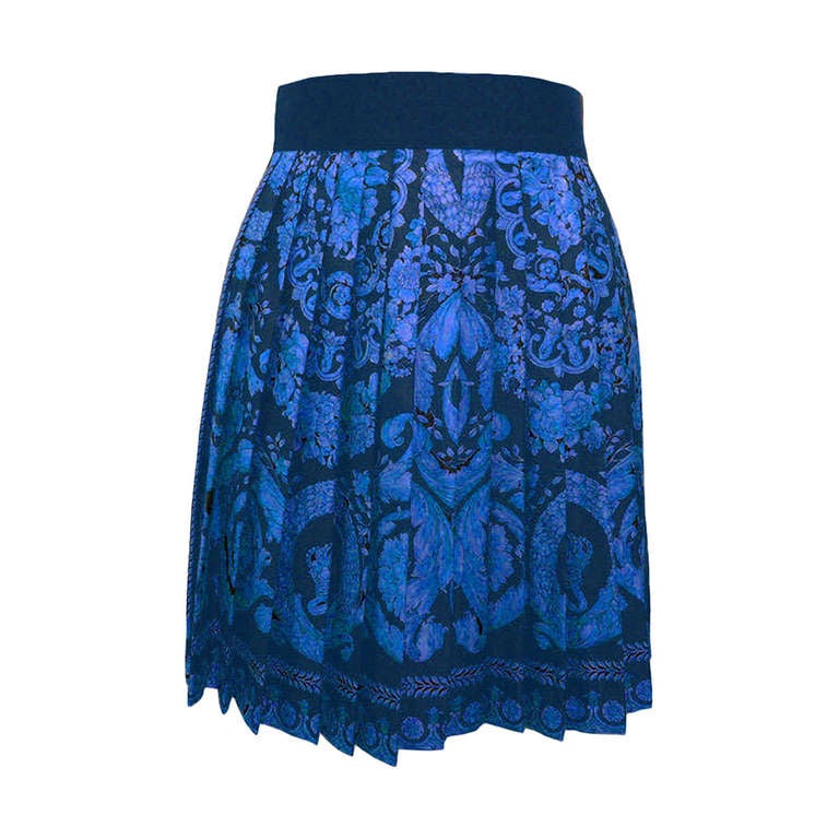 Gianni Versace Couture Silk Baroque Print Pleated Skirt Autumn/Winter 1991 For Sale
