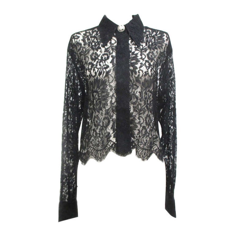 Gianni Versace Couture Punk Lace Blouse Spring/Summer 1994 For Sale