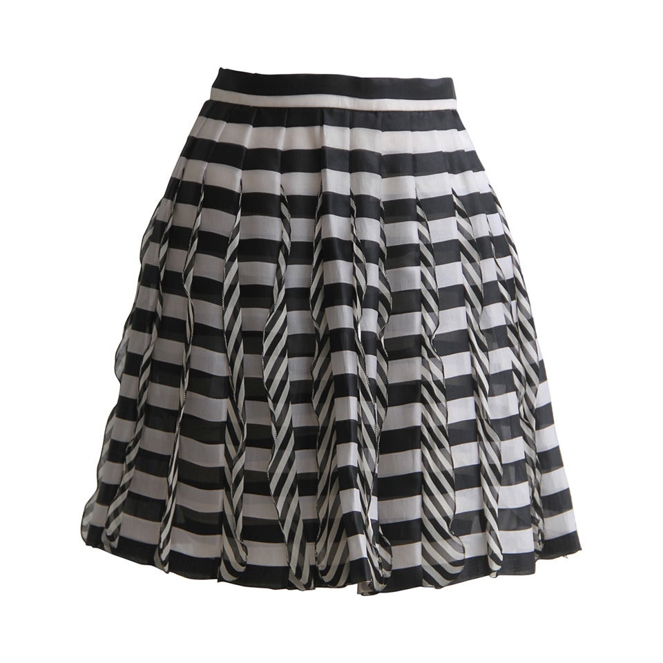 Rare Atelier Versace Nautical Striped Pleated Silk Skirt Spring 1993 For Sale
