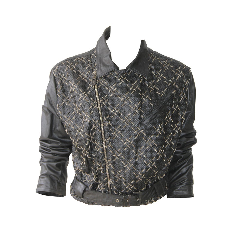 Gianni Versace Leather Biker Jacket With Metal Chains Fall 1994 For Sale