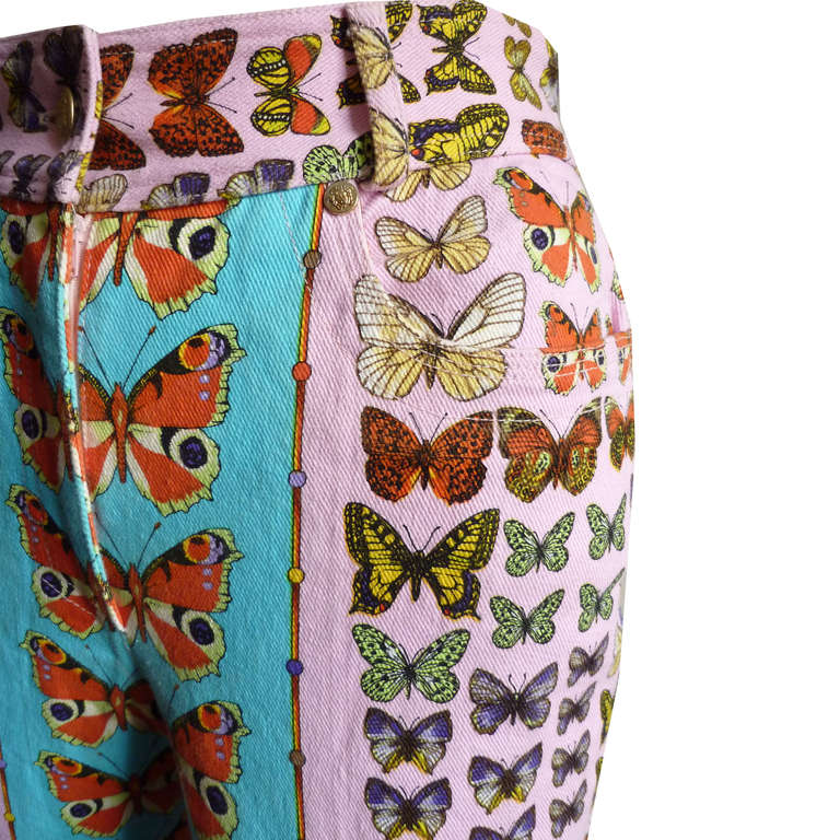 Iconic Gianni Versace Couture Butterfly Print Jeans Spring / Summer 1995 In Excellent Condition In W1, GB
