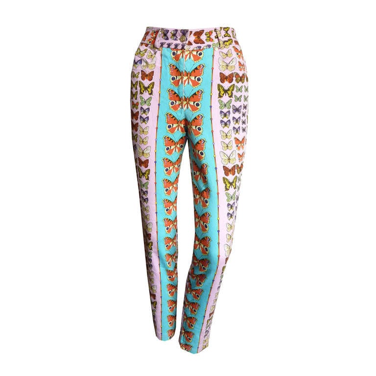 Iconic Gianni Versace Couture Butterfly Print Jeans Spring / Summer 1995