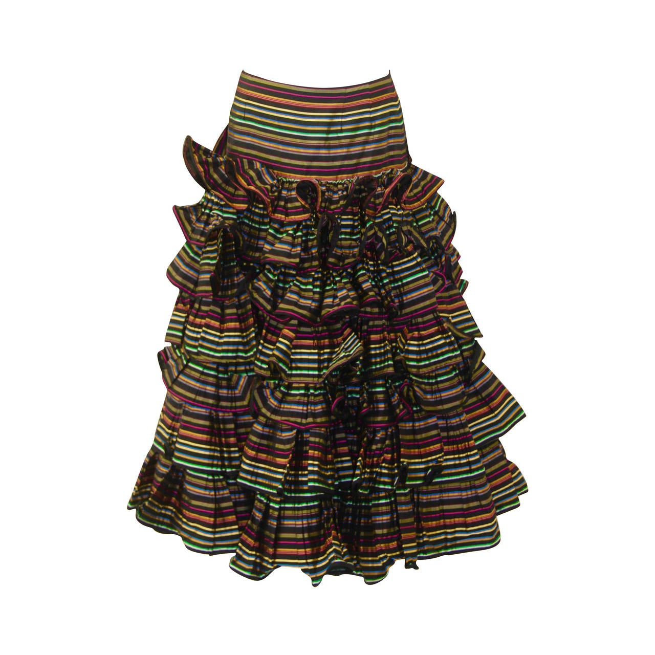 Important Oscar De La Renta 1980's Tiered Boho Gypsy Print Silk Skirt For Sale