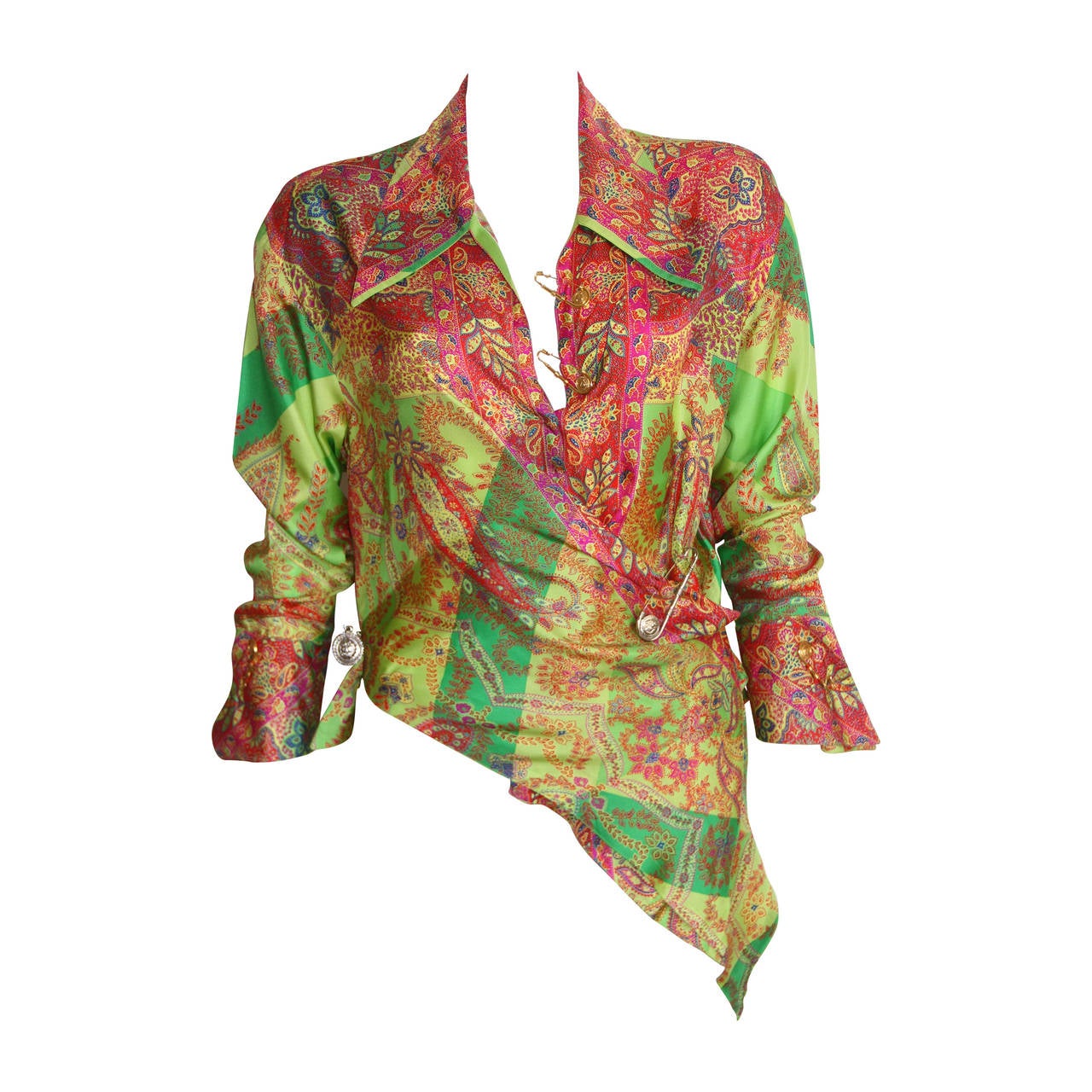 Rare Gianni Versace Couture Punk Safety Pin Blouse Spring 1994 For Sale