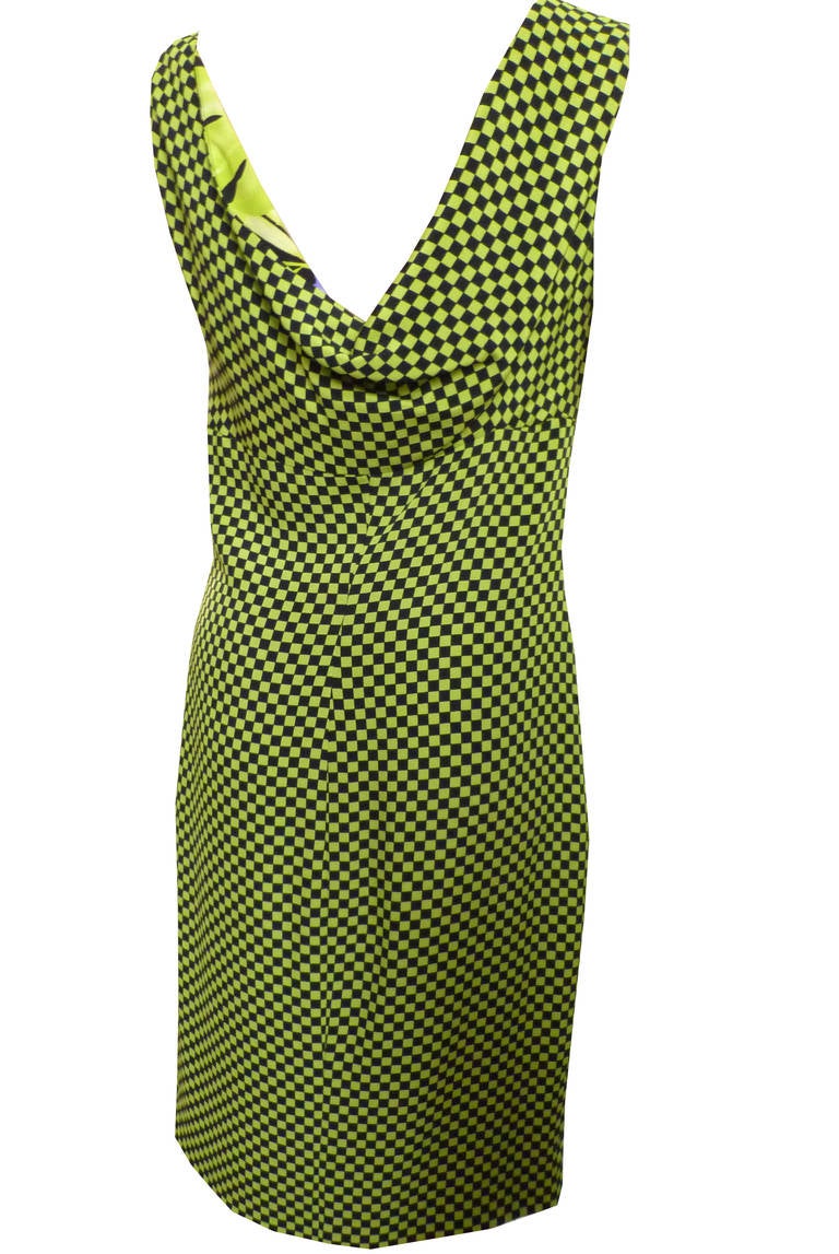 Gianni Versace checkerboard silk draped dress from the Istante Spring / Summer 1990 collection.

Marked an Italian 40.

Manufacturer - Alias S.p.a.

Fabric content - 100% silk