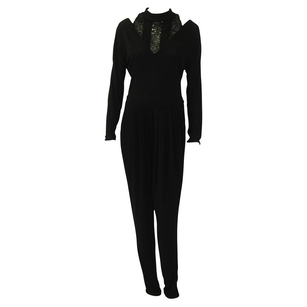 Very Rare Gianni Versace For Callaghan Jersey Sequin Jumpsuit 1970's For Sale