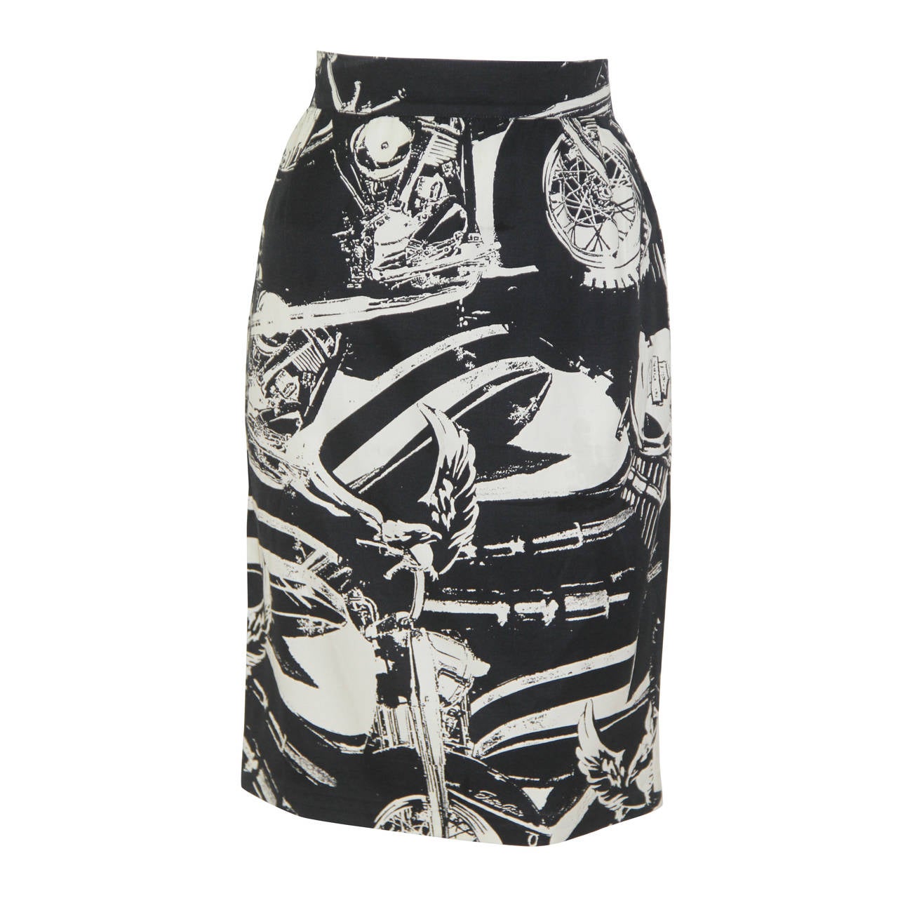 Rare Genny Malisy Motorcycle Print Skirt Spring 1991 For Sale