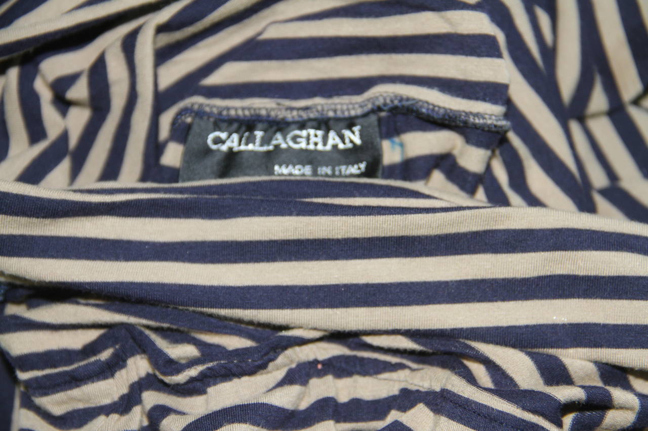 A rare Romeo Gigli For Callaghan striped stretch bandeau jumpsuit from the Fall 1989 collection.

Marked an Italian size 40.

Fabric content - 83% cotton / 17% elastane

Manufacturer - Zamasport S.p.a.