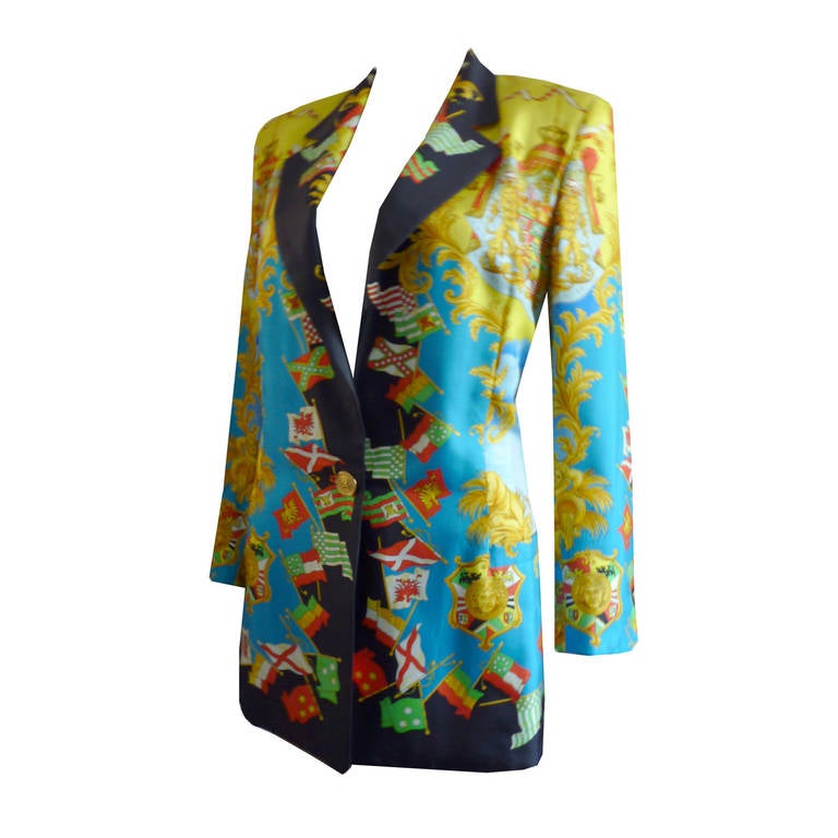 Gianni Versace Couture Miami Flag Print Silk Jacket Spring / Summer 1993 For Sale