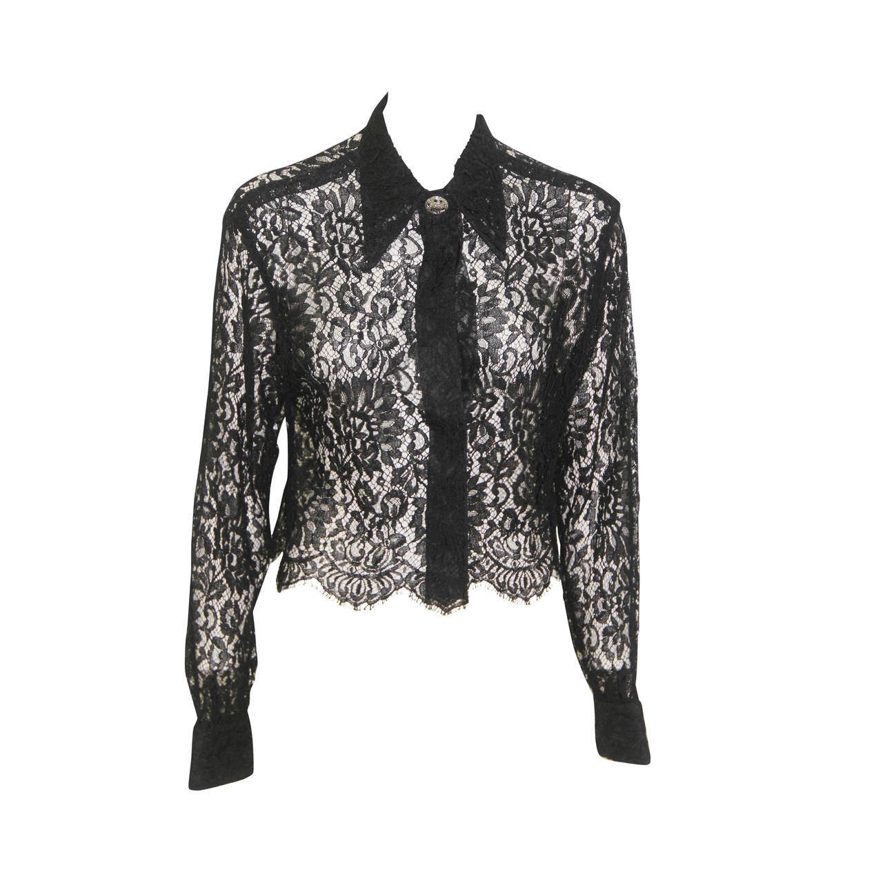 Gianni Versace Punk Lace Sheer Cropped Blouse Spring 1994 For Sale