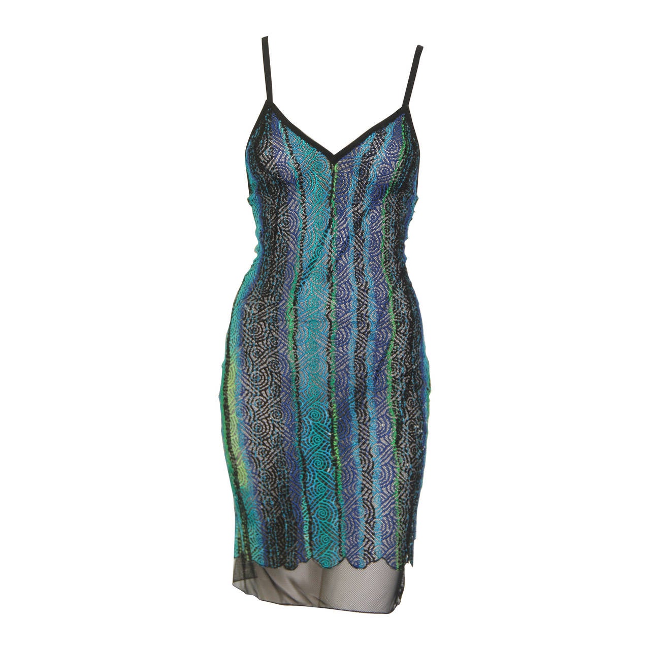 Atelier Versace Punk Multi-Coloured Threaded Dress With Net Spring 1994 For Sale