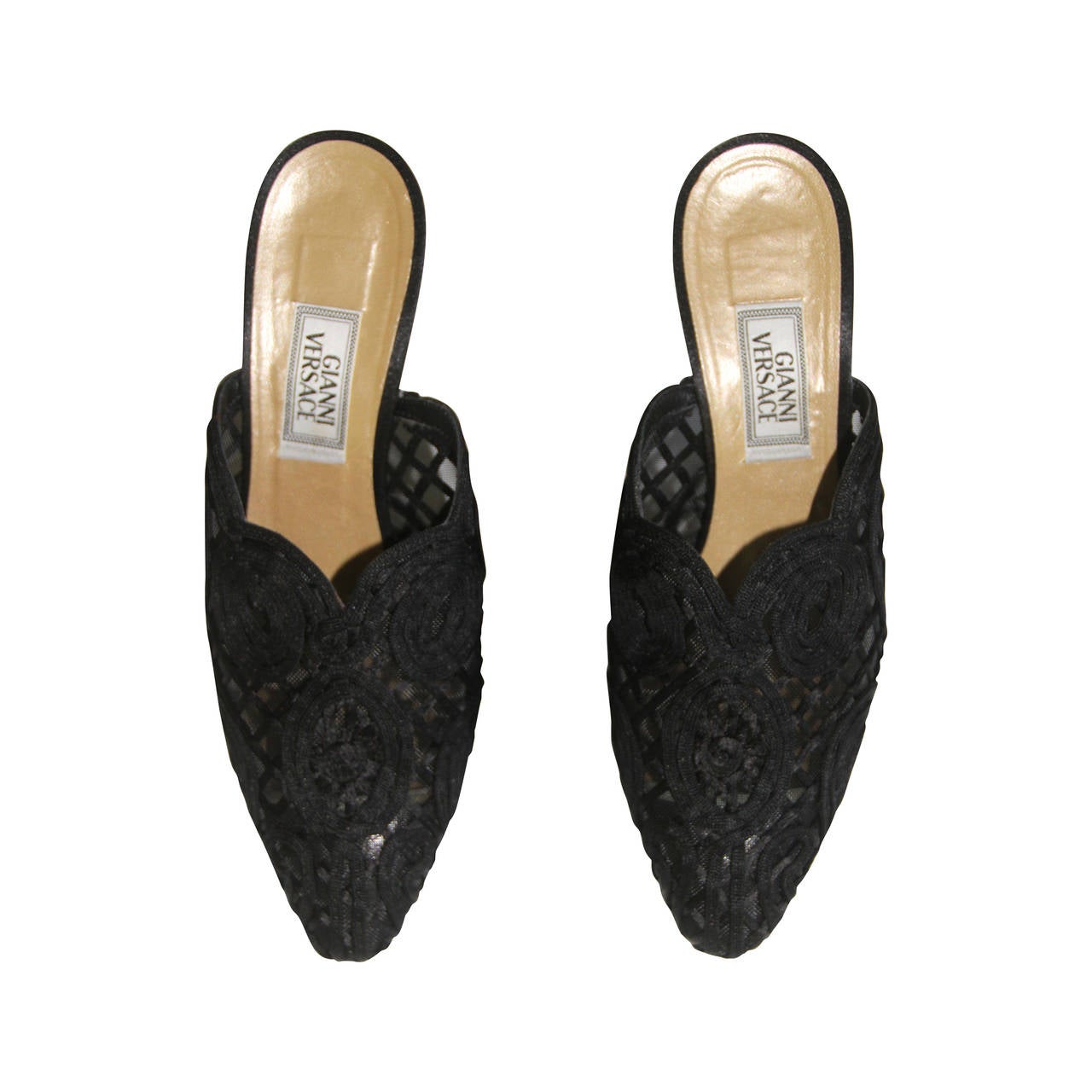 Gianni Versace Punk Silk Lace Mules Spring 1994 For Sale