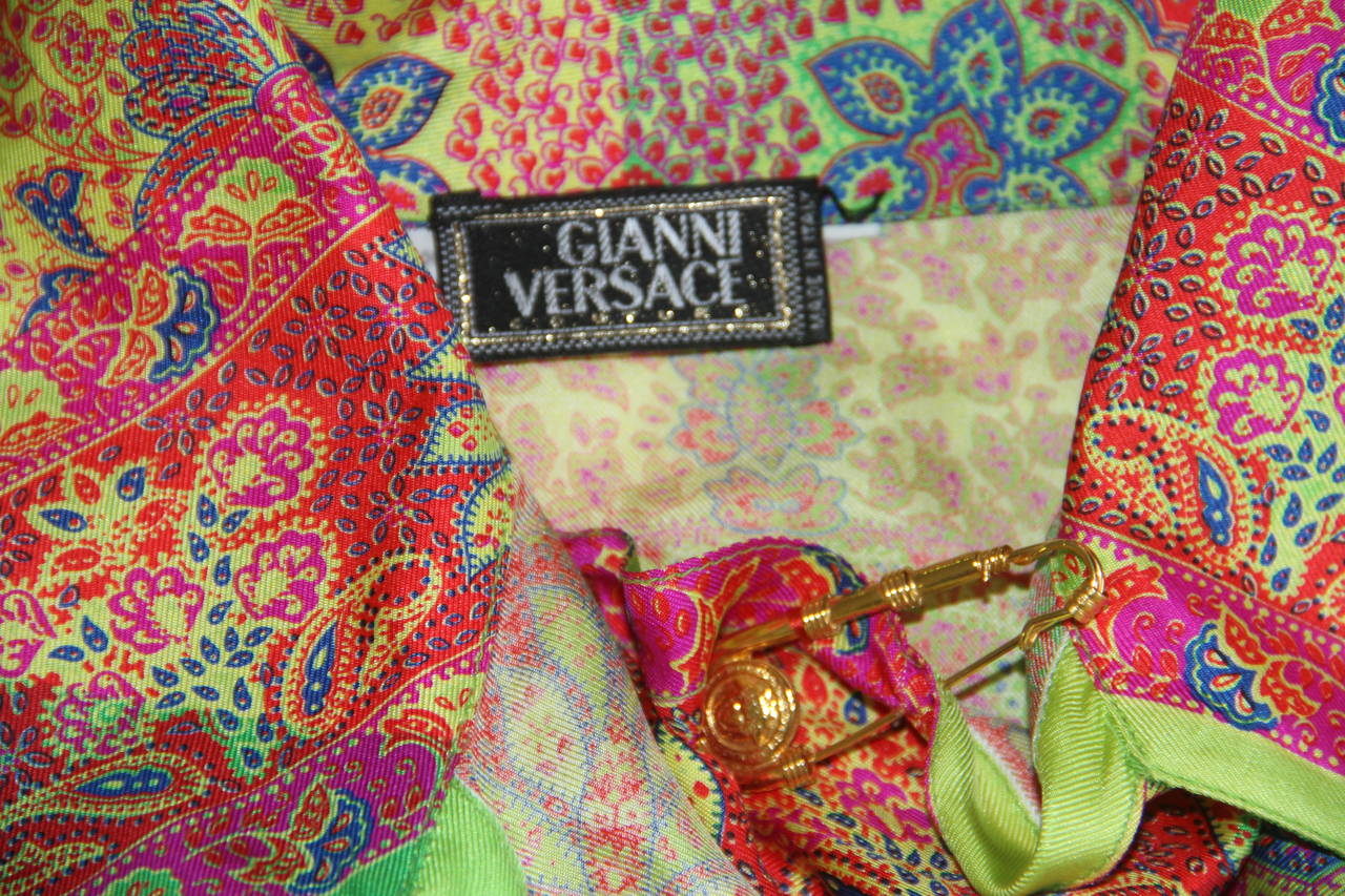 Brown Gianni Versace Punk Silk Paisley Printed Safety Pin Ensemble Spring 1994 For Sale