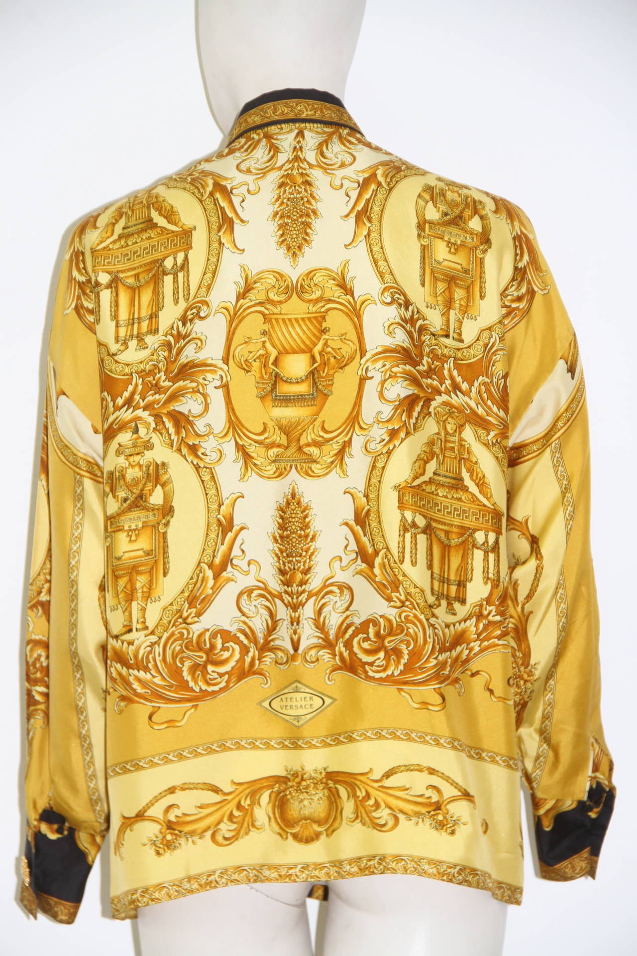 Brown Gianni Versace Bondage Collection Baroque Printed Blouse Fall 1992 For Sale