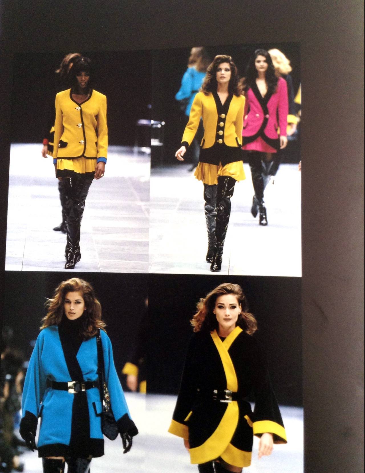 Blue Gianni Versace Colour-Blocked Coat Fall 1991 For Sale
