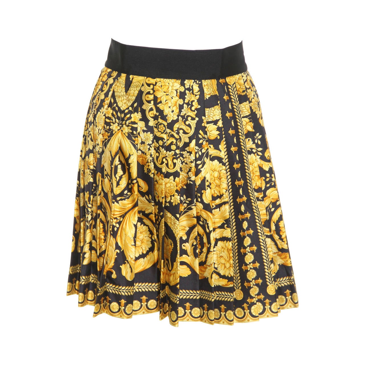 Museum Quality Gianni Versace Silk Baroque Printed Pleated Skirt Fall 1991 For Sale