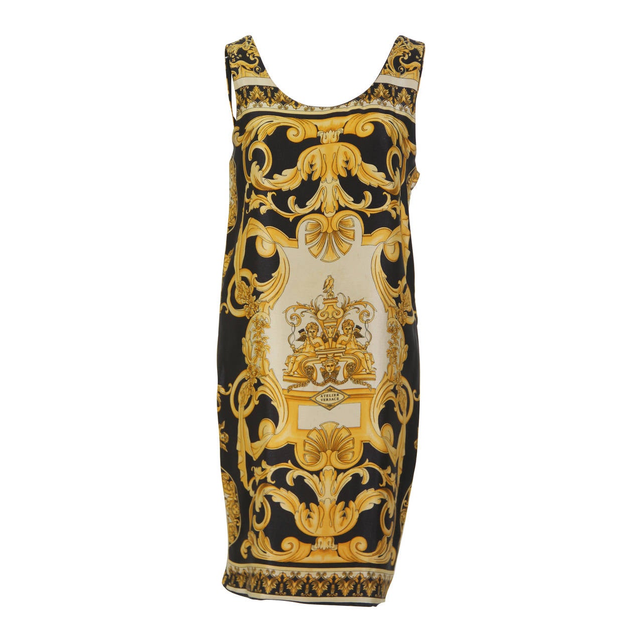 Iconic Gianni Versace Baroque Printed Silk Shift Dress Spring 1992 For Sale