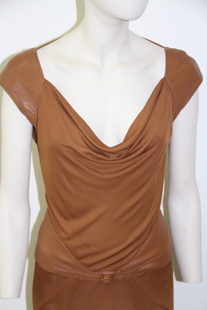 Gianni Versace Silk Jersey Draped Gown With Leather Fall 2001 In Excellent Condition For Sale In W1, GB